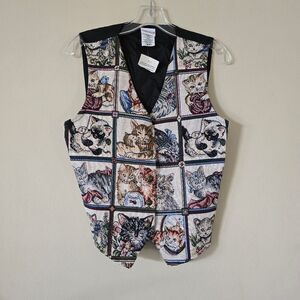 Vintage Bobbi Brooks Cat Kitten Embroidered tapestry Vest Women’s Size Small